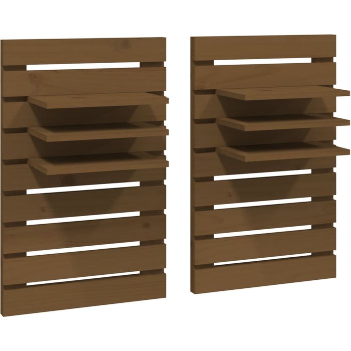 2 estantes de pared de madera maciza de pino color marrón miel - comfortxl