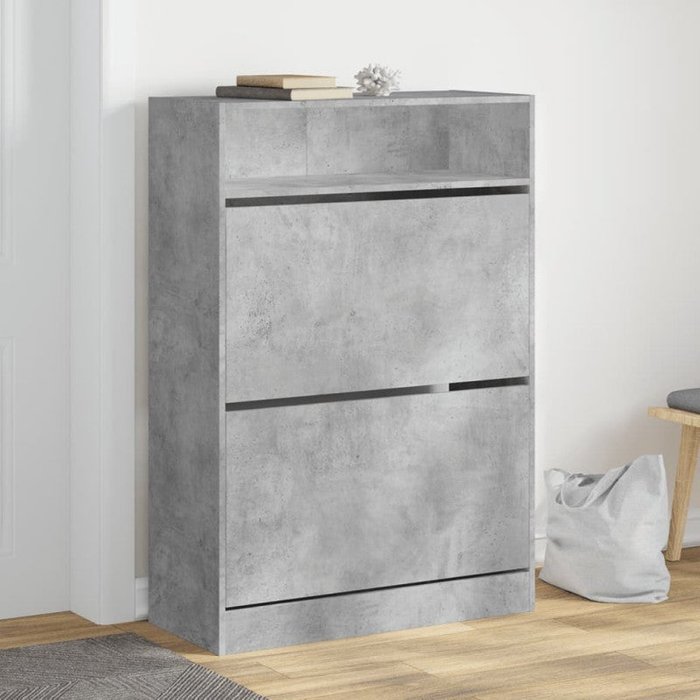 Vidaxl mueble zapatero 2 cajones abatibles gris hormigón 80x34x116 cm