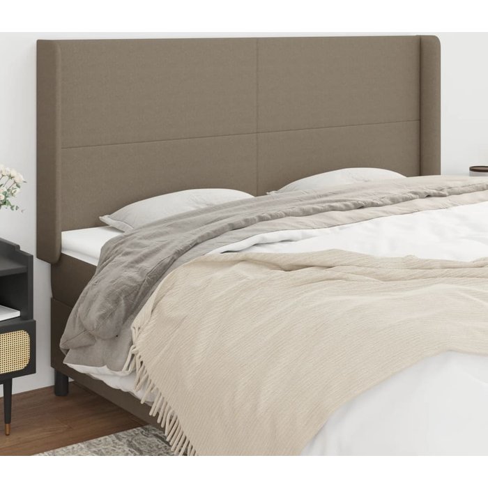 Cabecero con orejas de tela gris taupe 163x16x118/128 cm