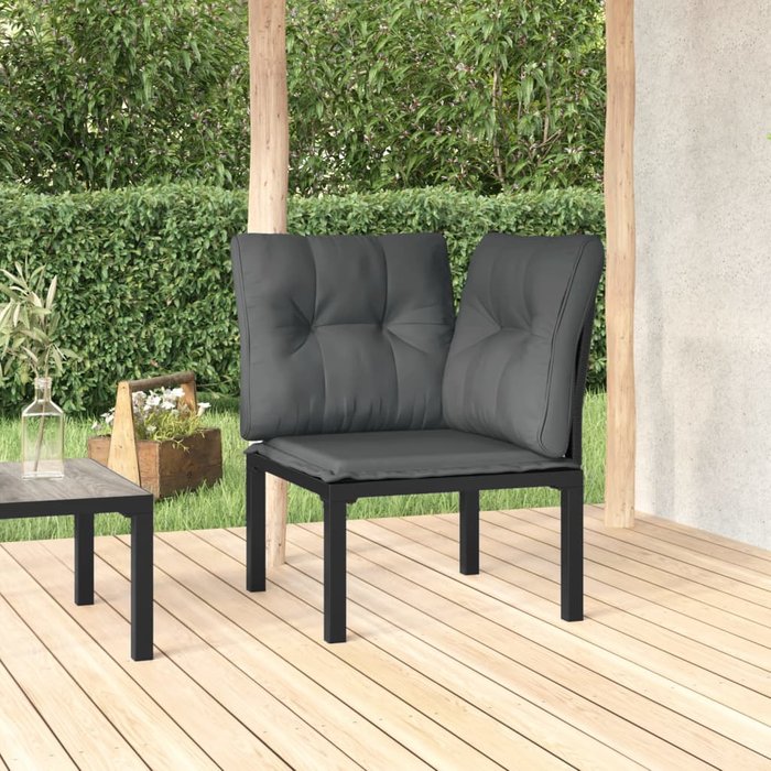 Silla esquinero de jardín con cojines de resina tejida en negro/gris