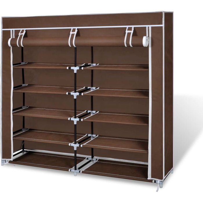 Zapatero de tela con cubierta marrón 115x28x110 cm