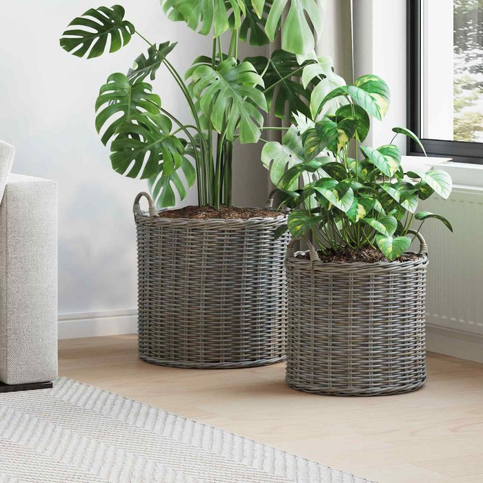 Cesta de maceta con almacenamiento 2 pcs gris rattan lacak vidaxl