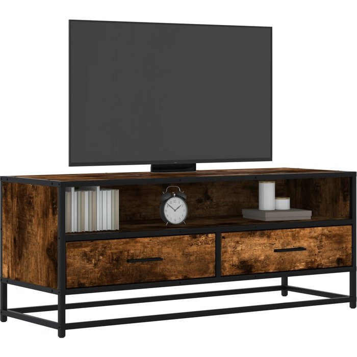 Mueble tv metal y madera ingeniería roble ahumado 100x34,5x40cm