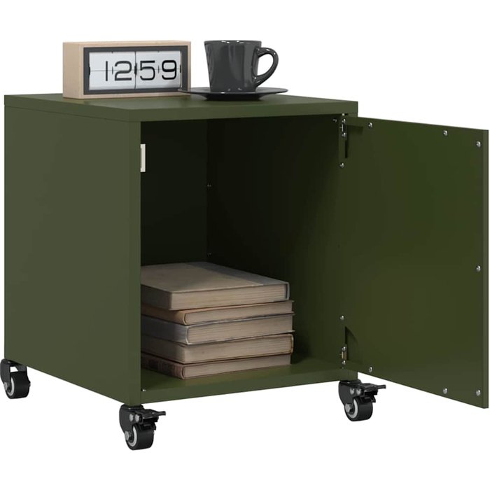 Mesitas de noche de 2 piezas, verde oliva, 36x39x43,5 cm, acero