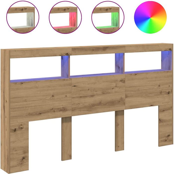 Cabecero de cama con led roble artesanal 180x17x102 cm cfw4499302