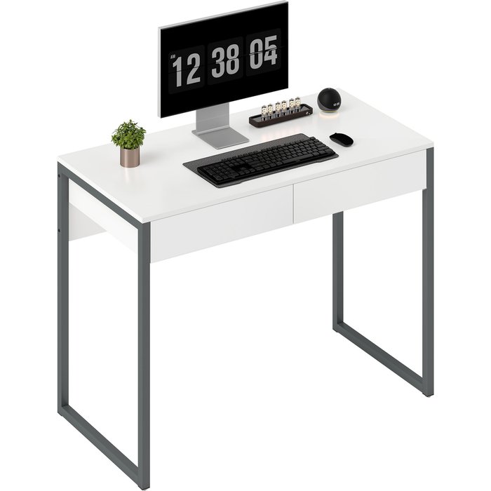 Mesa oficina 2 cajones 100x50x75cm blanco brillante estructura acero