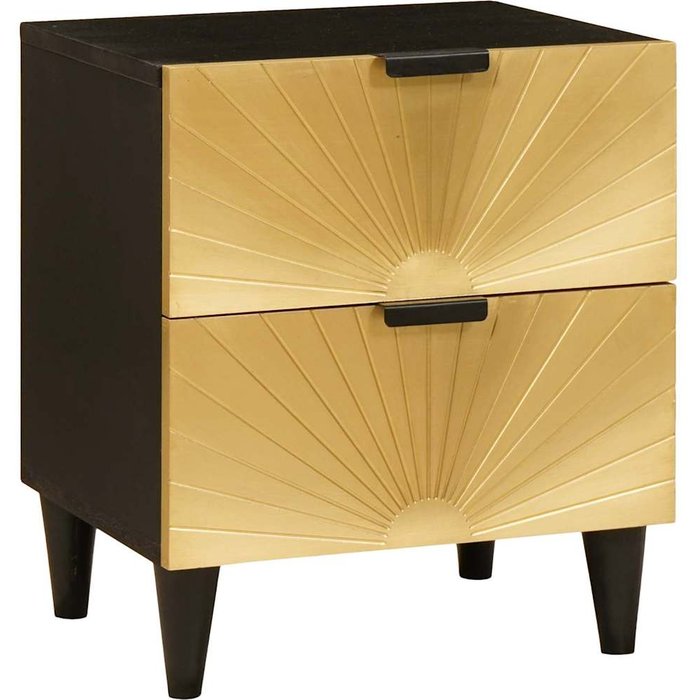 Mesita de noche con cajón, negra y dorada, 40 x 33,5 x 46 cm