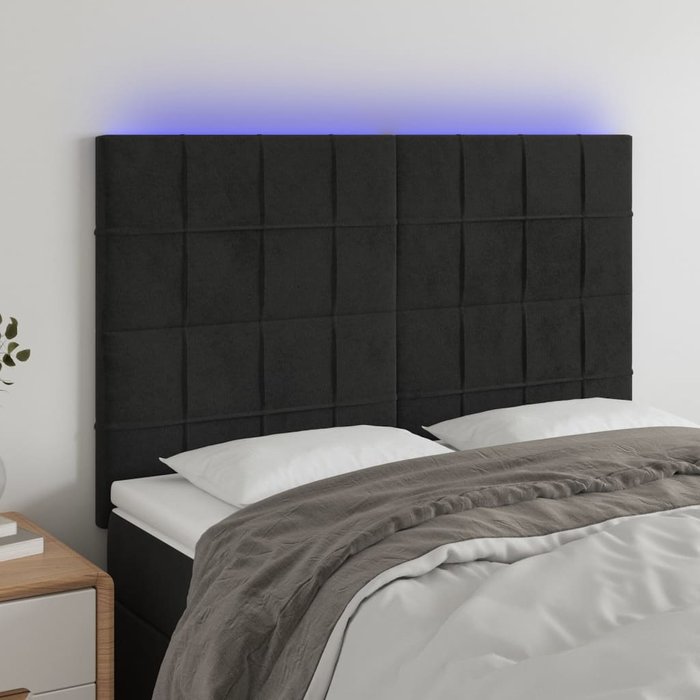 Cabecero con luces led terciopelo negro 144x5x118/128 cm