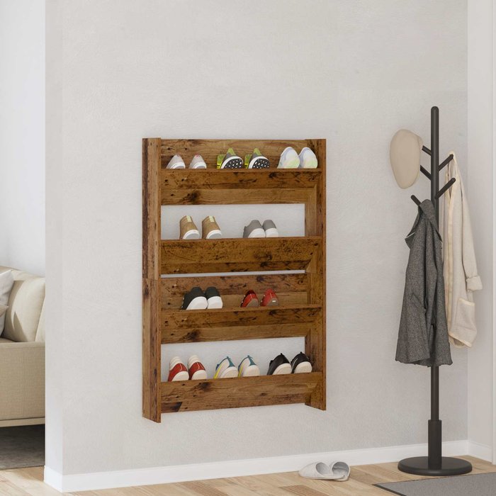 Zapatero, 2 piezas, madera antigua, 80 x 18 x 60 cm