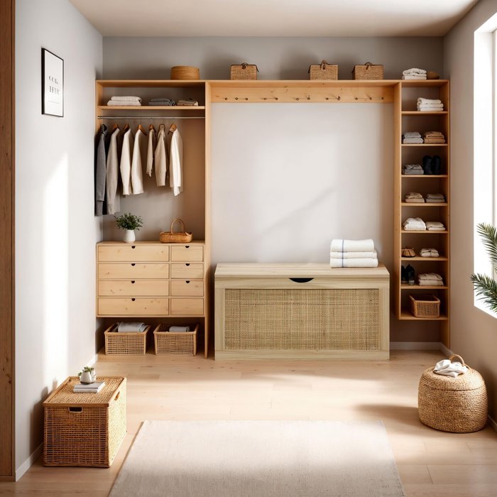 Baúl made pino - rattan 80 x 40 x 40 cm