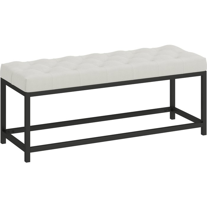 Pie de cama homcom terciopelo, metal crema 117x40x48 cm 837-692v00cw