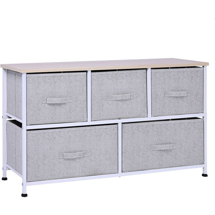 Cómoda 5 cajones tela gris 100x30x54cm estructura metálica dormitorio salón