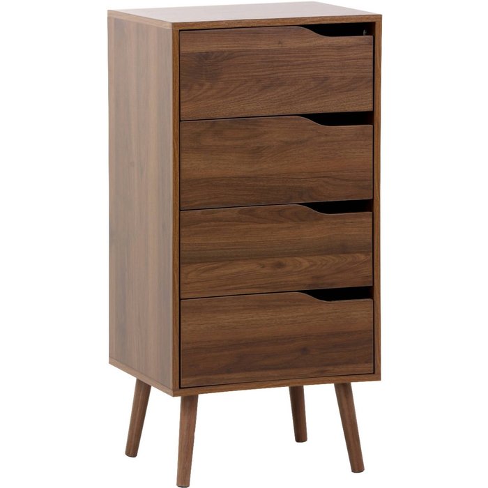 Cómoda con efecto madera, 4 cajones nogal - 48x39.5x96 cm
