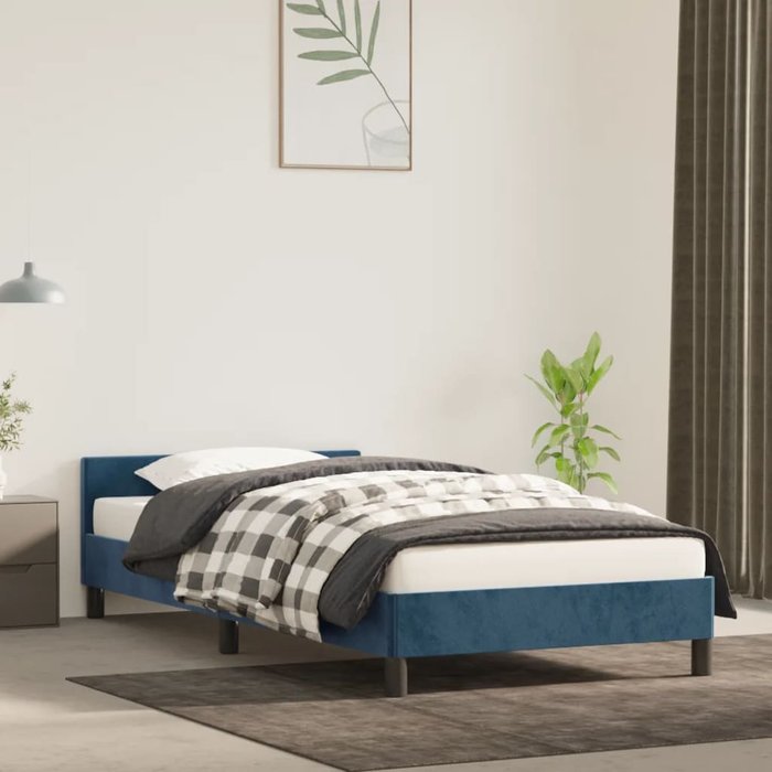 Estructura de cama con cabecero azul oscuro 100x200 cm terciopelo