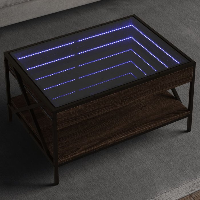Mesa de centro con iluminación led infinita, roble marrón, 70x50x38 cm