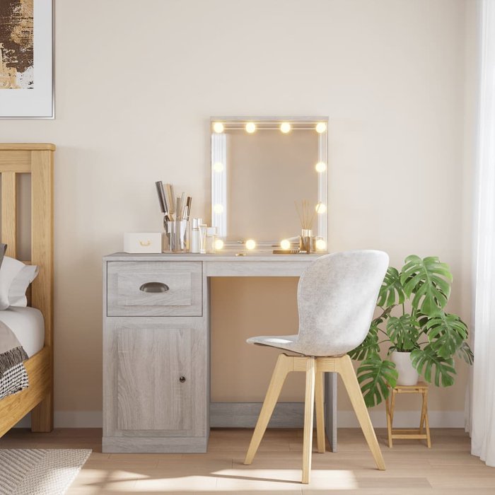 Vidaxl tocador con luces led gris sonoma 90x42x132,5 cm