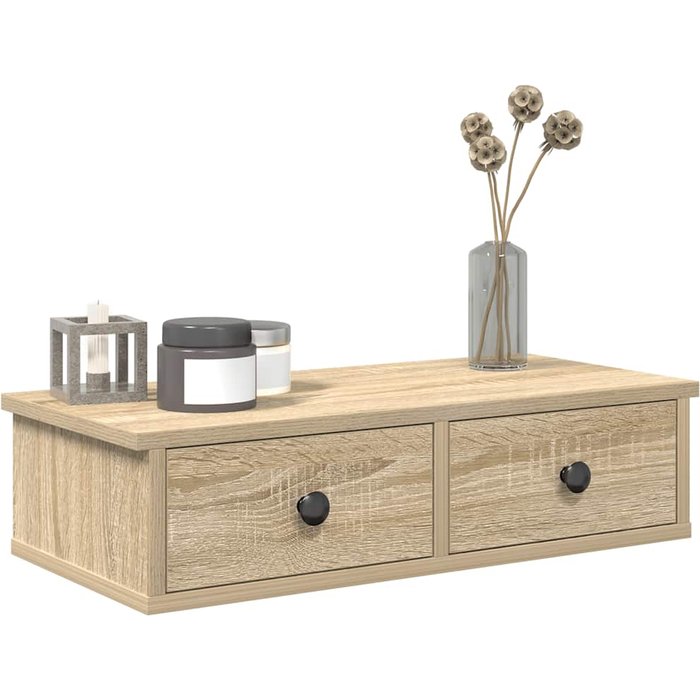 Estante de pared con cajones de madera de roble sonoma