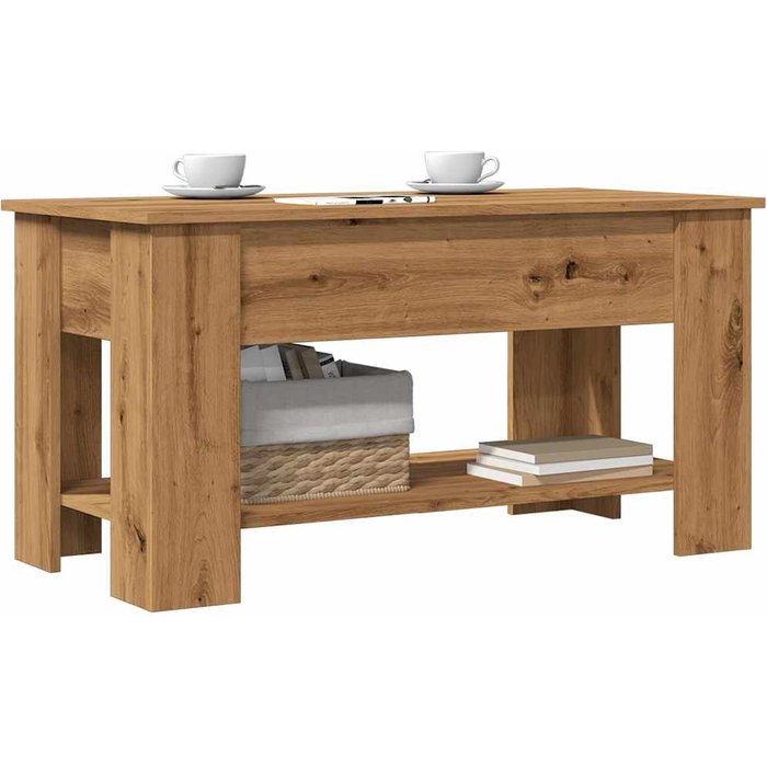 Mesa de centro artesanal de roble 101x49x52 cm madera contrachapada
