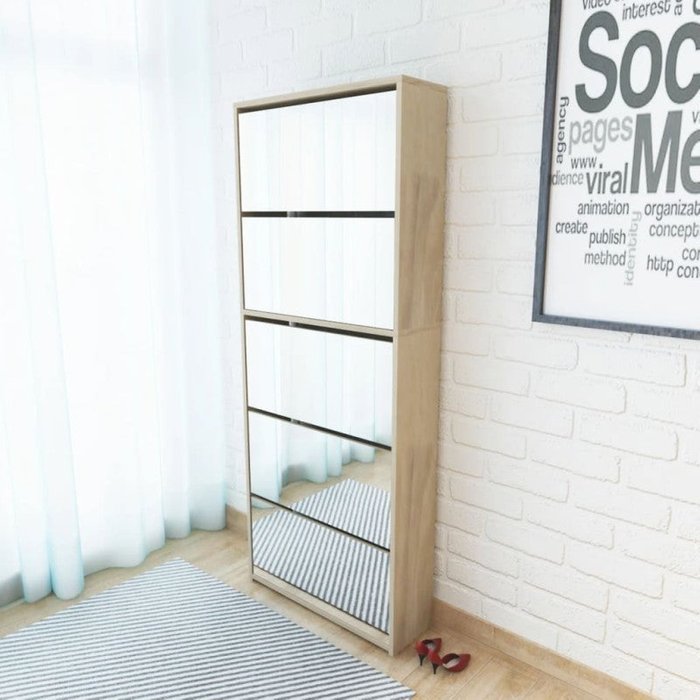 Vidaxl mueble zapatero 5 cajones con espejo roble 63x17x169,5 cm