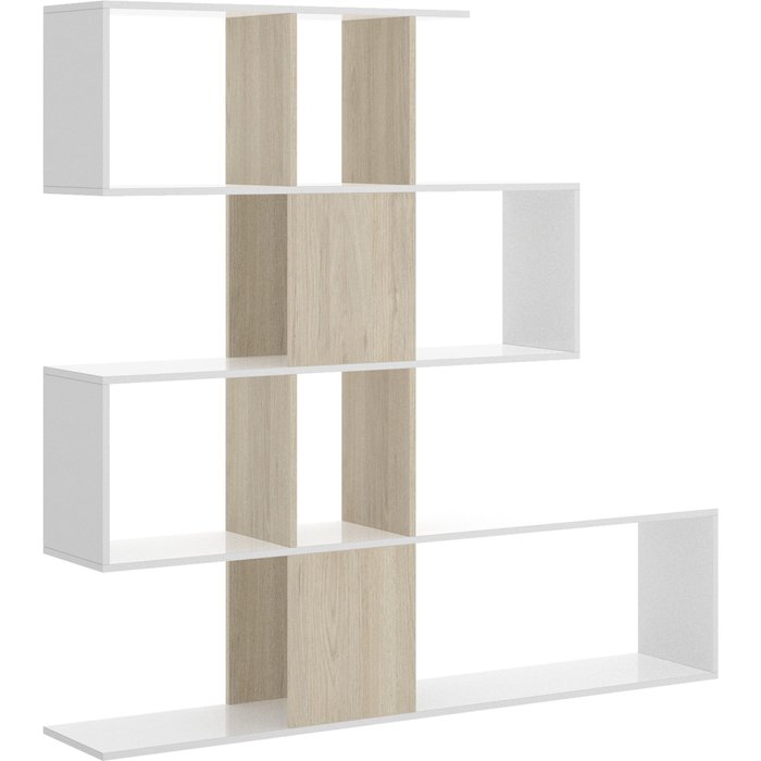 Estantería funky blanco brillo/natural 145x145x29 cm | estantería diseño moderno