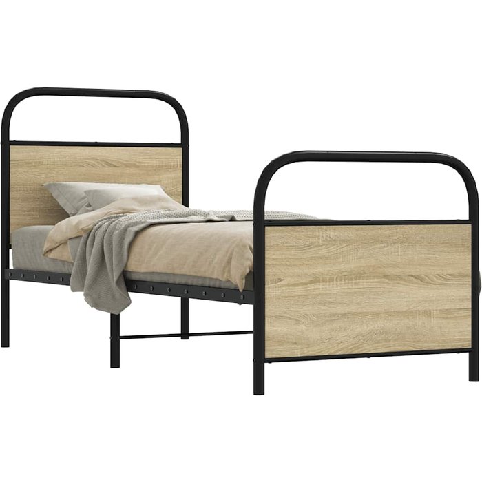Estructura de cama sin colchón 75x190cm madera contrachapada de roble sonoma