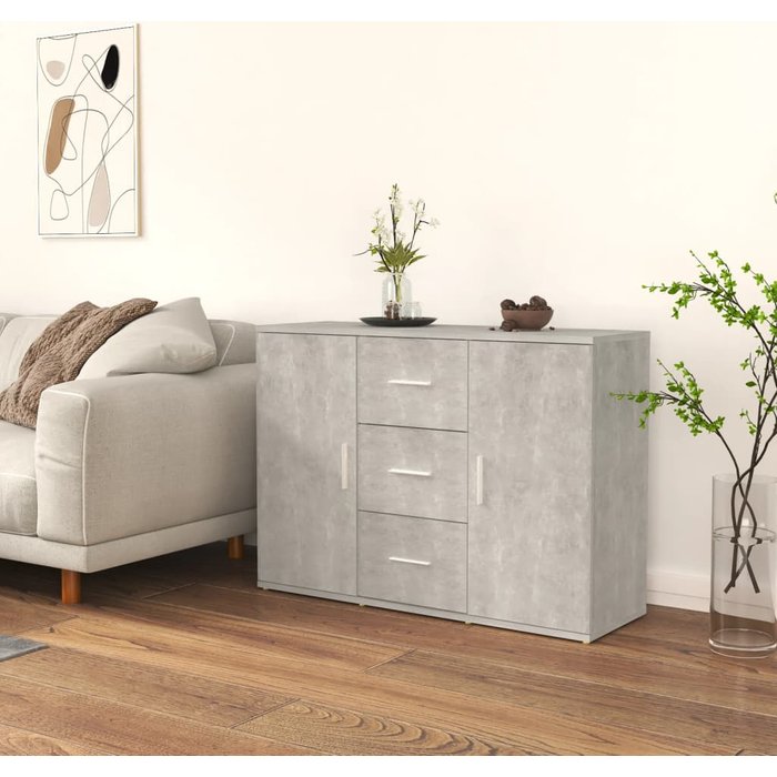 Aparador gris hormigón de 91x29,5x65 cm, madera de ingeniería.