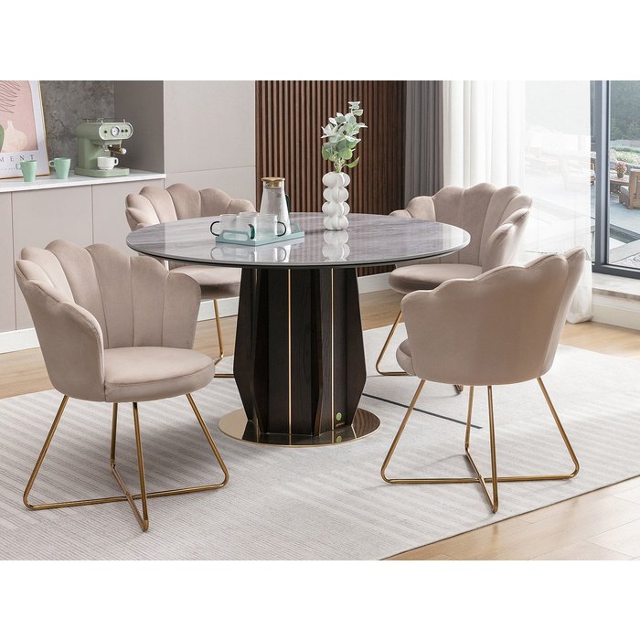 Silla fiori - terciopelo y metal - beige y dorado