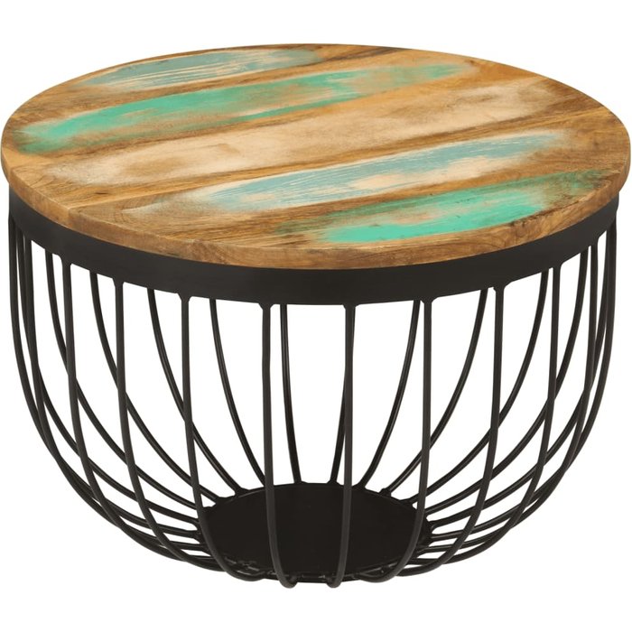 Mesa de centro madera maciza reciclada y acero ø50x35 cm vidaxl