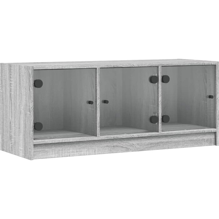 Mueble de tv con puertas de cristal gris sonoma 102x37x42 cm - comfortxl