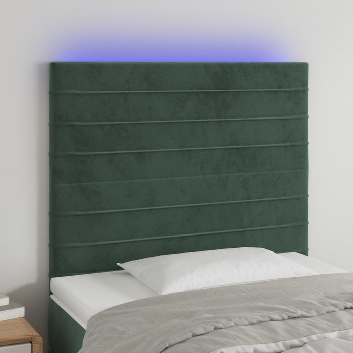 Cabecero con luces led terciopelo verde oscuro 90x5x118/128 cm