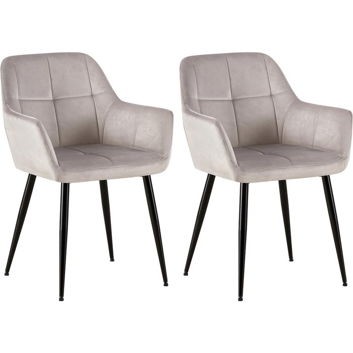 Juego de 2 sillas de comedor emia de terciopelo gris claro
