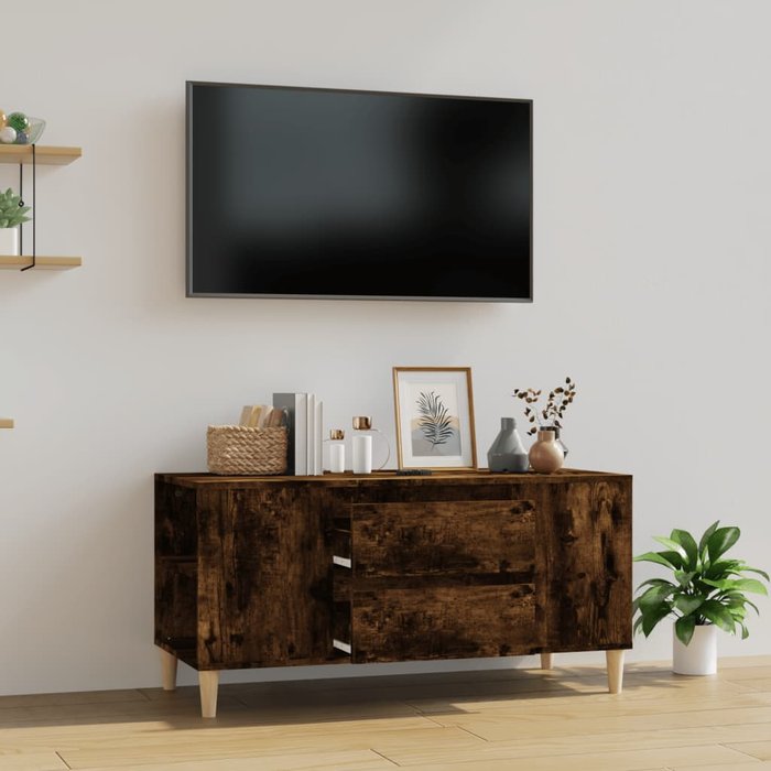 Mueble de tv madera contrachapada roble ahumado 102x44,5x50 cm - comfortxl