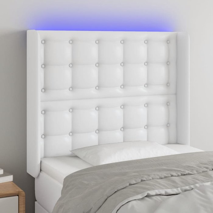 Cabecero con led cuero sintético blanco 103x16x118/128 cm