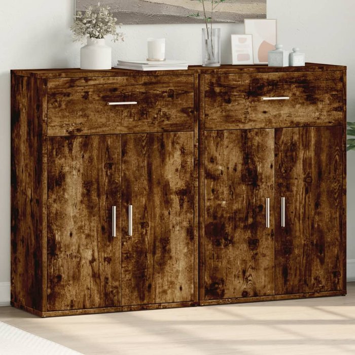 Vidaxl aparadores 2 uds madera de ingeniería roble ahumado 60x30x84 cm