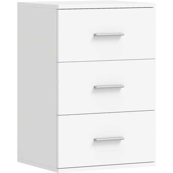 Mesita de noche de 3 cajones, mesita auxiliar para dormitorio, mdf, blanca