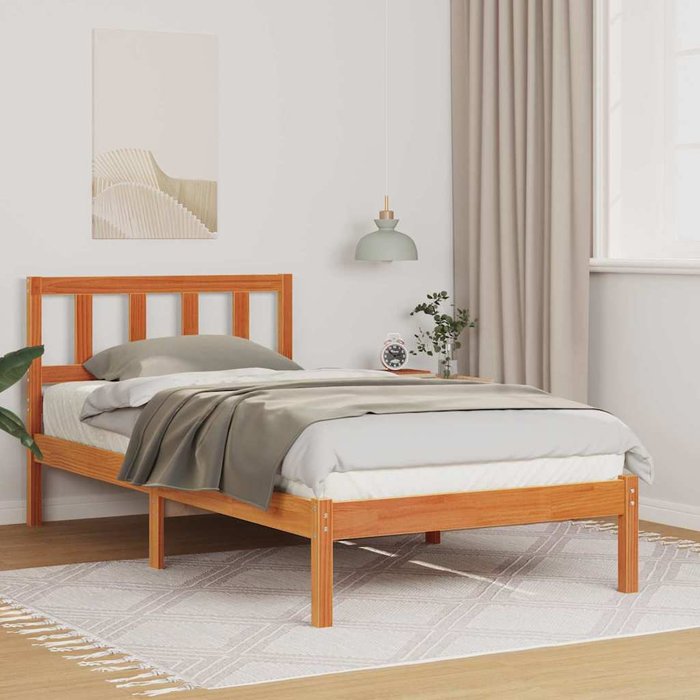 Estructura de cama con cabecera marrón cera 90 x 190 cm