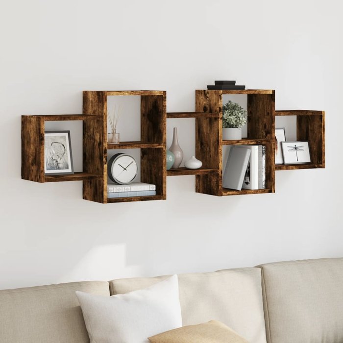 Estante de pared de roble ahumado 129x18x42 cm madera contrachapada