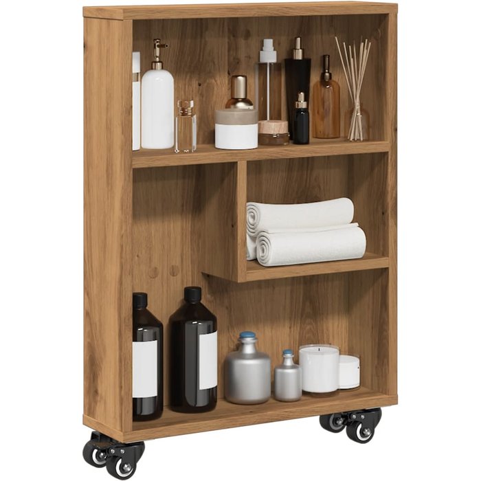 Carro de almacenamiento estrecho artesanal de madera de ingeniería de roble