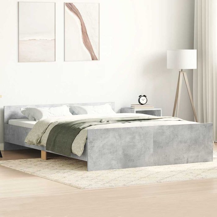 Estructura de cama con cabecero piecero gris hormigón 150x200cm vidaxl