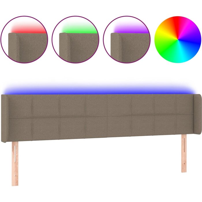 Cabecero cama - mueble cabecero con led de tela gris taupe 203x16x78/88 cm