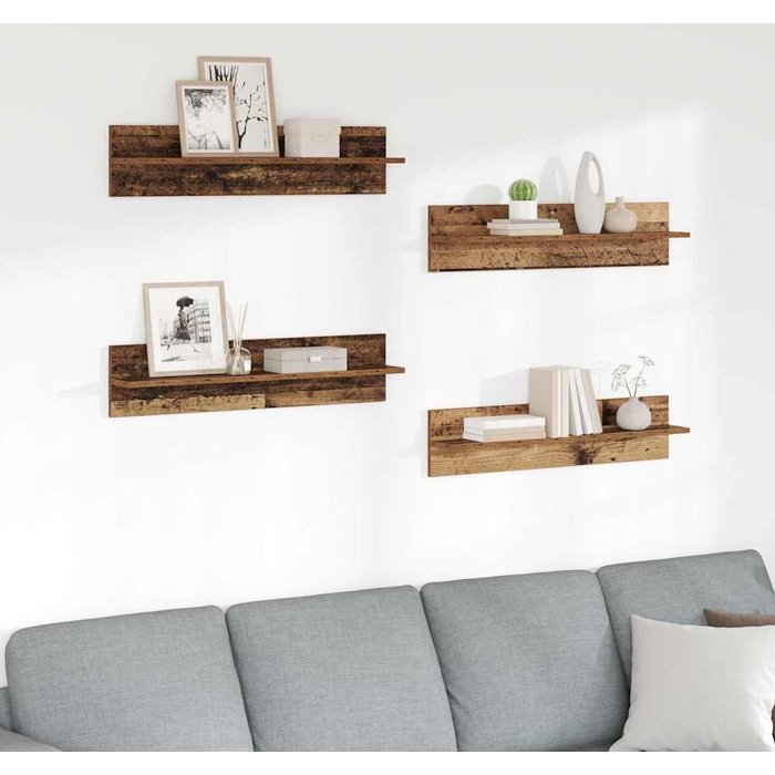 Estantes de pared, 4 piezas, madera antigua, 80 x 11,5 x 18 cm