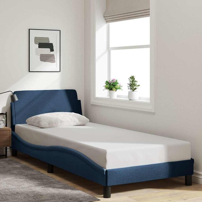 Estructura de cama con cabecero dover tela azul 90x190 cm vidaxl