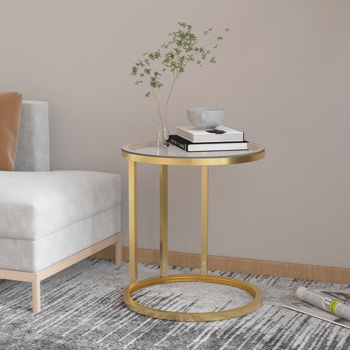 Maison exclusive - mesa auxiliar vidrio templado transparente y dorado 45 cm