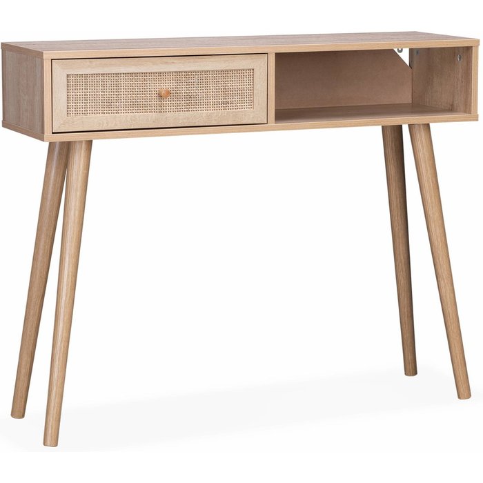 Consola estilo escandinavo de caña, 100cm, boheme, natural, 100x29x81 cm