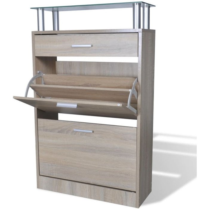 Vidaxl mueble zapatero cajón y estante superior vidrio aspecto madera