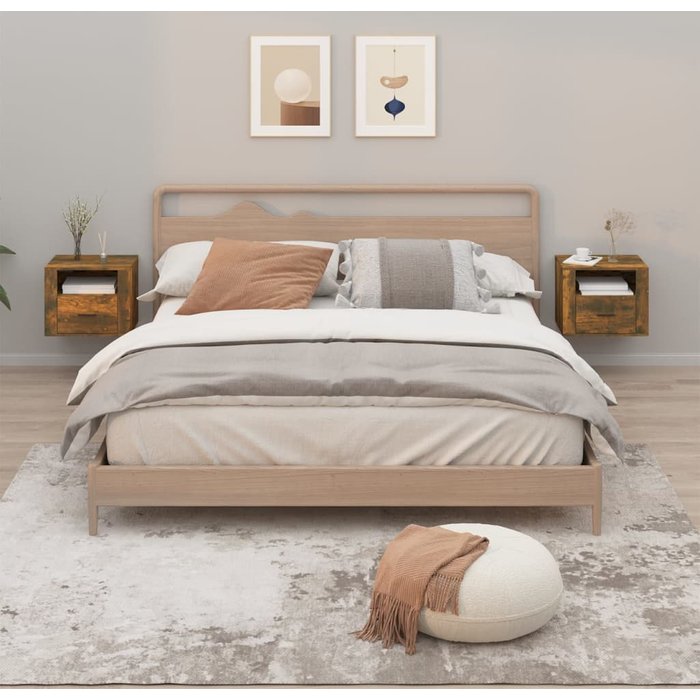 Maison exclusive - mesitas de noche de pared 2 uds roble ahumado 50x36x40 cm