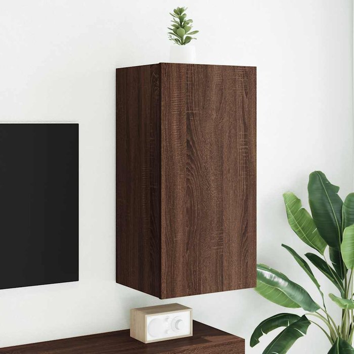 Mueble de tv de pared con luces led, roble marrón, 40,5x35x80 cm
