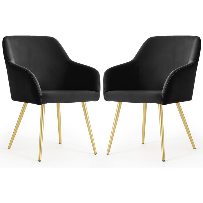 Juego de 2 sillas de terciopelo liso estelle negro patas doradas