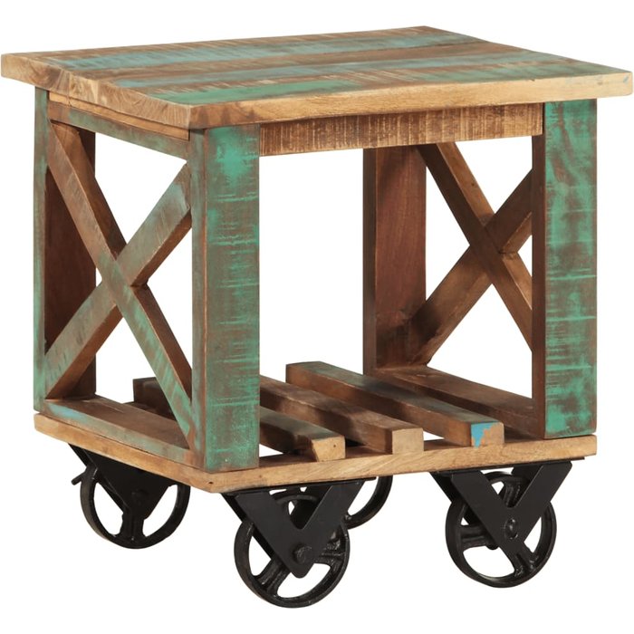 Mesa auxiliar con ruedas madera maciza reciclada 40x40x42 cm