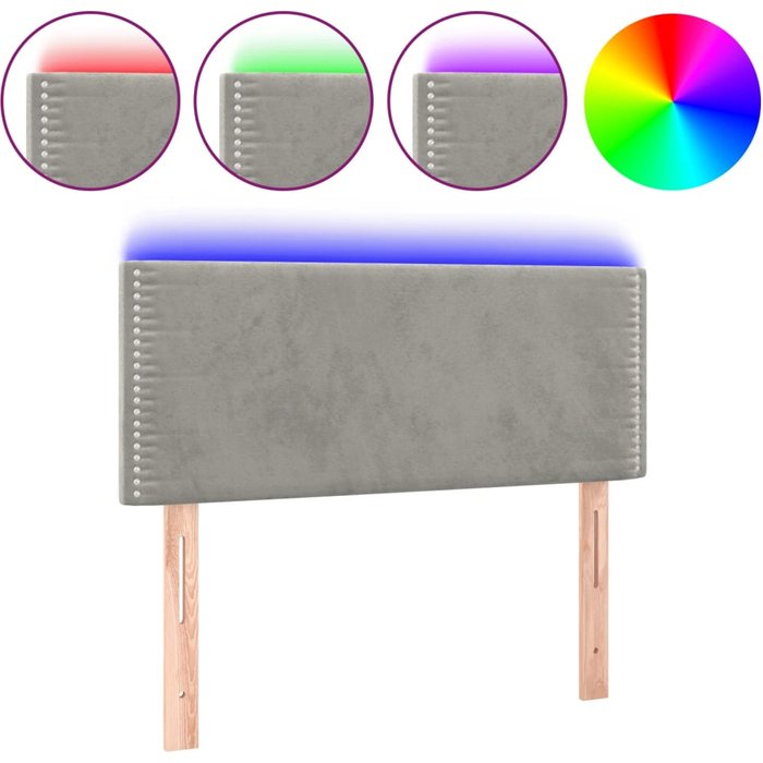 Cabecero con led de terciopelo gris claro 80x5x78/88 cm - comfortxl